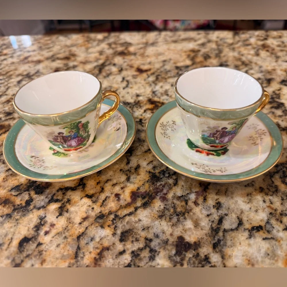 Vintage 1940s Imperial Porcelain Tea Set of 2 - 24K Gold Trim